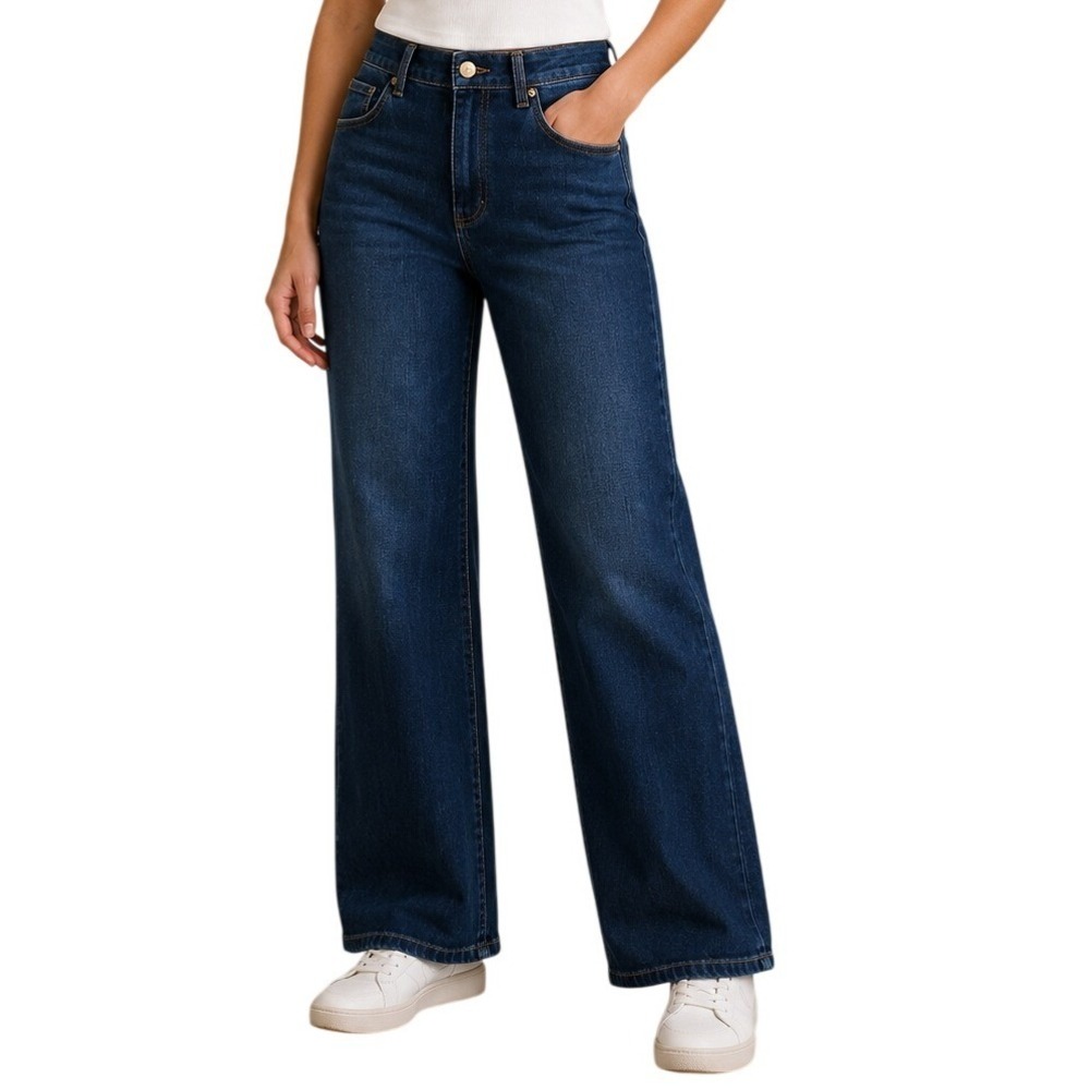 OAT New York Dark Indigo High Rise Wide Leg Denim Jeans Women's 8/29